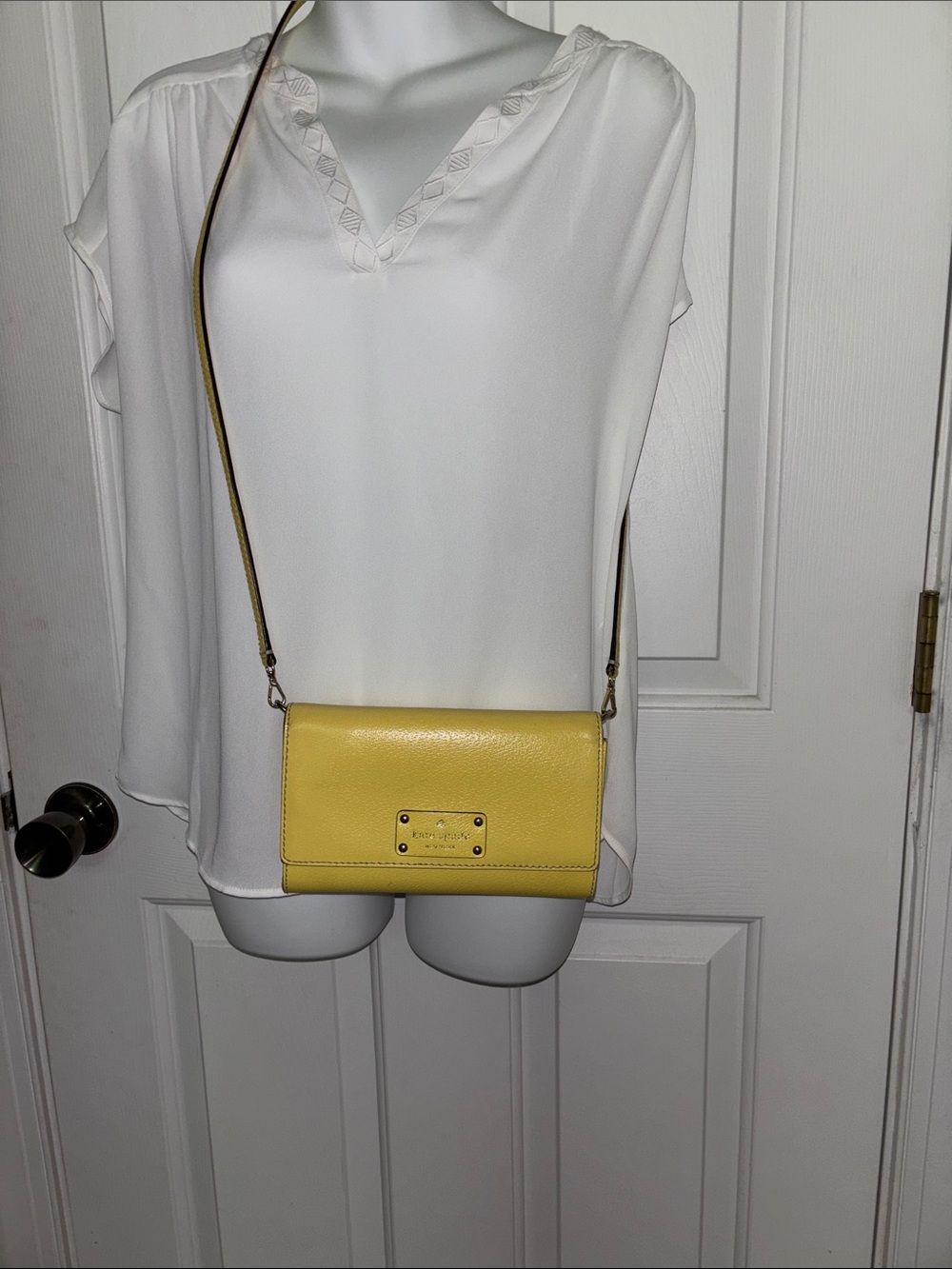 kate spade Yellow Leather Crossbody Wallet with Gold Hardware